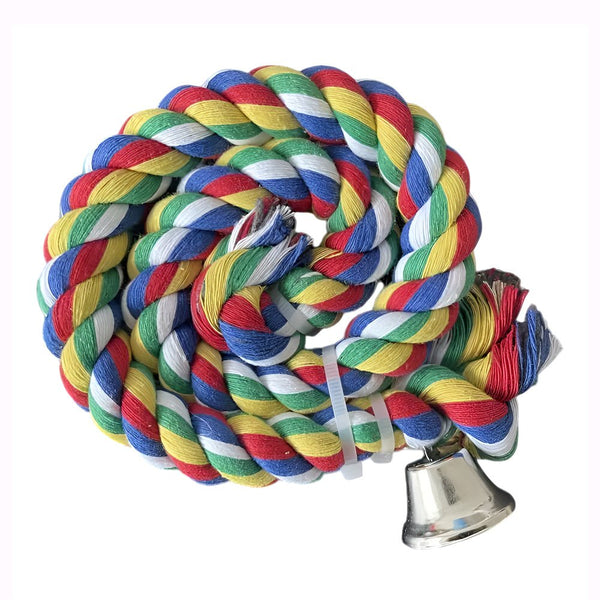 حبل مضفر ملون للطيور والببغاوات، متعدد الألوان، مع جرس