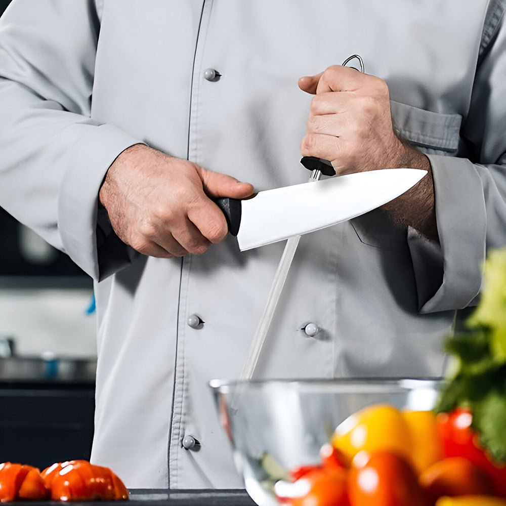 Stainless steel knife sharpener with plastic handle