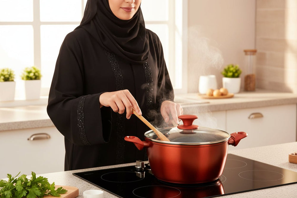 فرن هولندي سيراميك بقاعدة حثية 22 سم بغطاء زجاجي