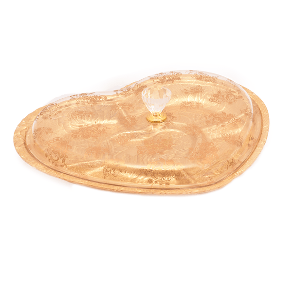 صينية تقديم المكسرات مقسمة 5 اقاسم شكل قلب بغطاء29*24سم - أنية المنزل