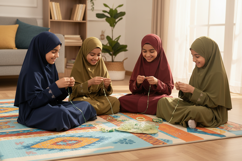 مجموعة خرز اخضر متعدد الاشكال وخيوط - أنية المنزل