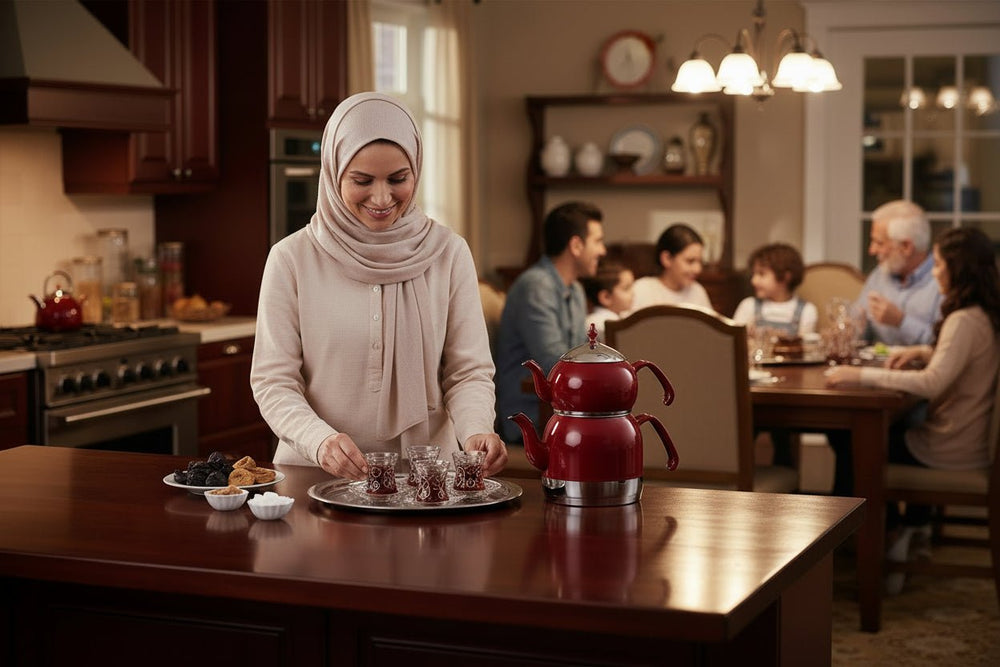 طقم سماور شاي كوركماز رينا – أحمر