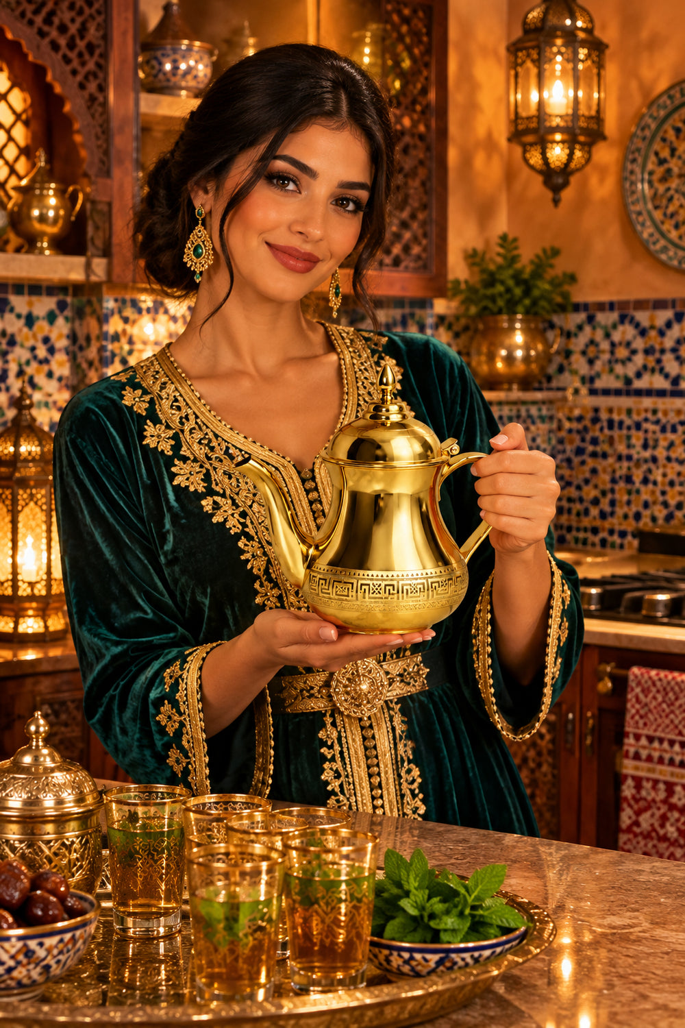 إبريق شاي مغربي ستانلس ستيل ذهبي 0.5 لتر