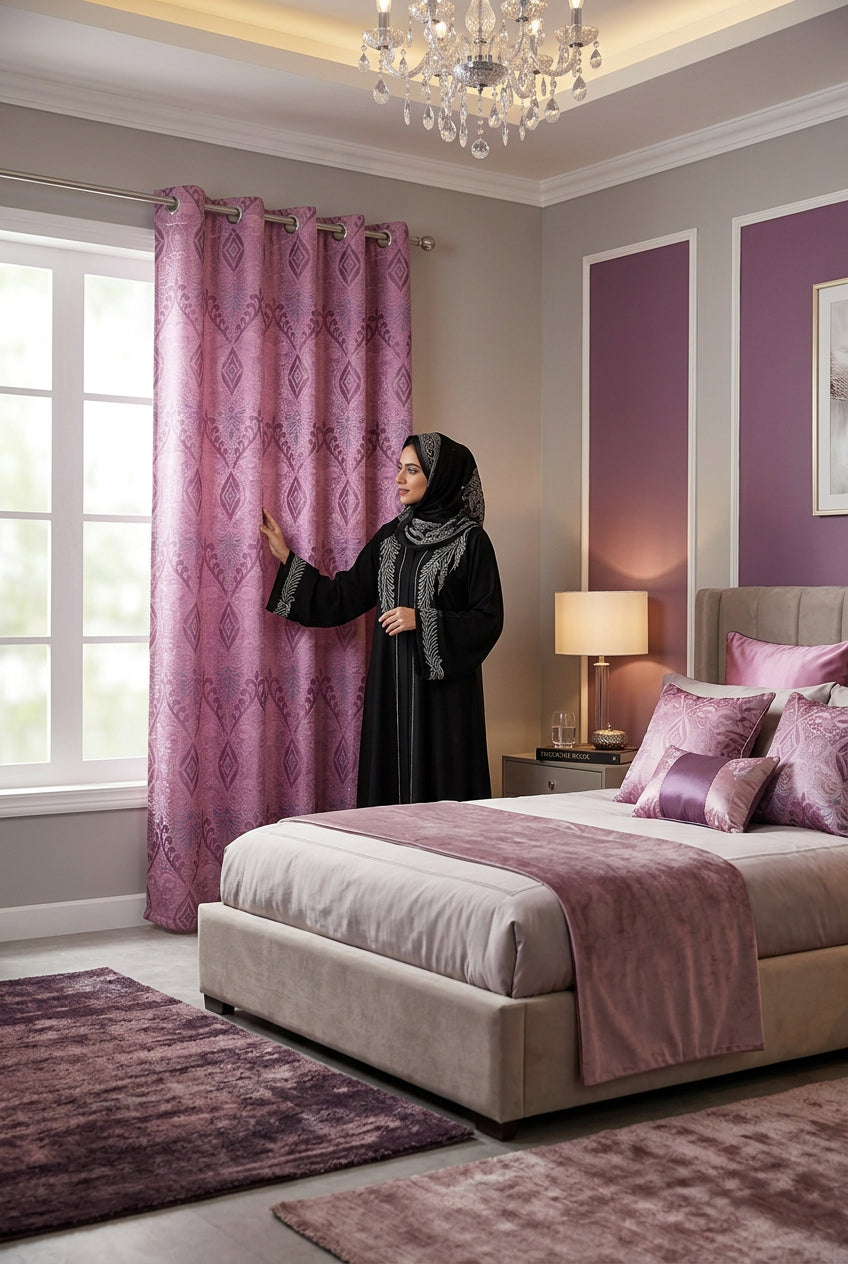 ستارة غرفة نوم بوليستر مزينة بالورود 140 × 260 سم