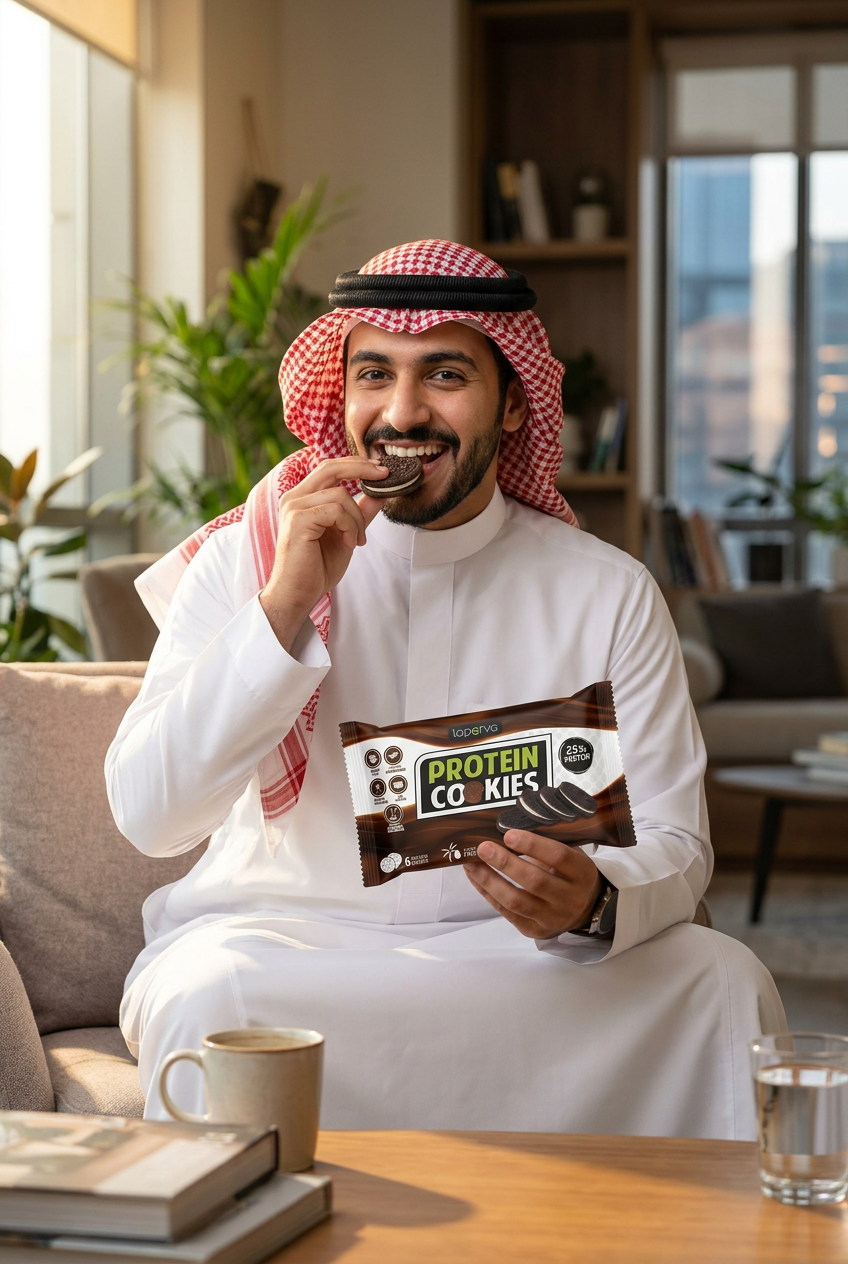 لابيرفا كوكيز بروتين بالشوكولاتة الداكنة محشوة بالكريمة البيضاء 100 جم