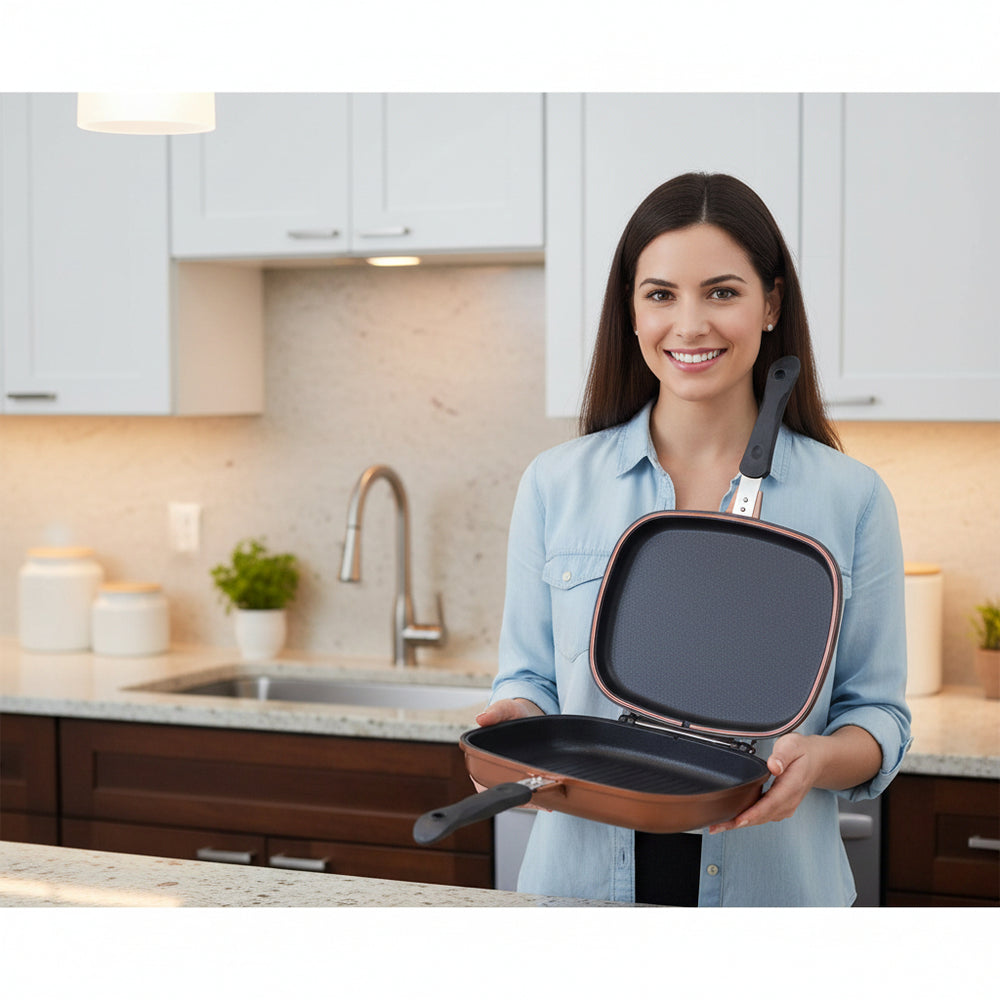 Double-walled granite non-stick grill pan