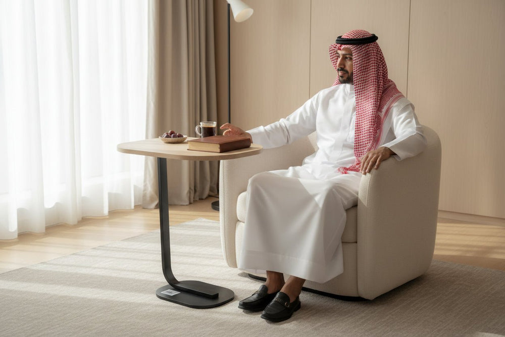 طاولة تقديم خشبية جانبية 20 × 40 × 50 سم لون بيج على شكل حرف C