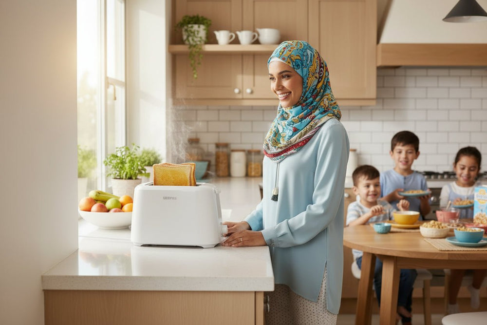 محمصة خبز كهربائية جيباس 700 واط – شريحتين، أبيض، تحكم بـ6 مستويات