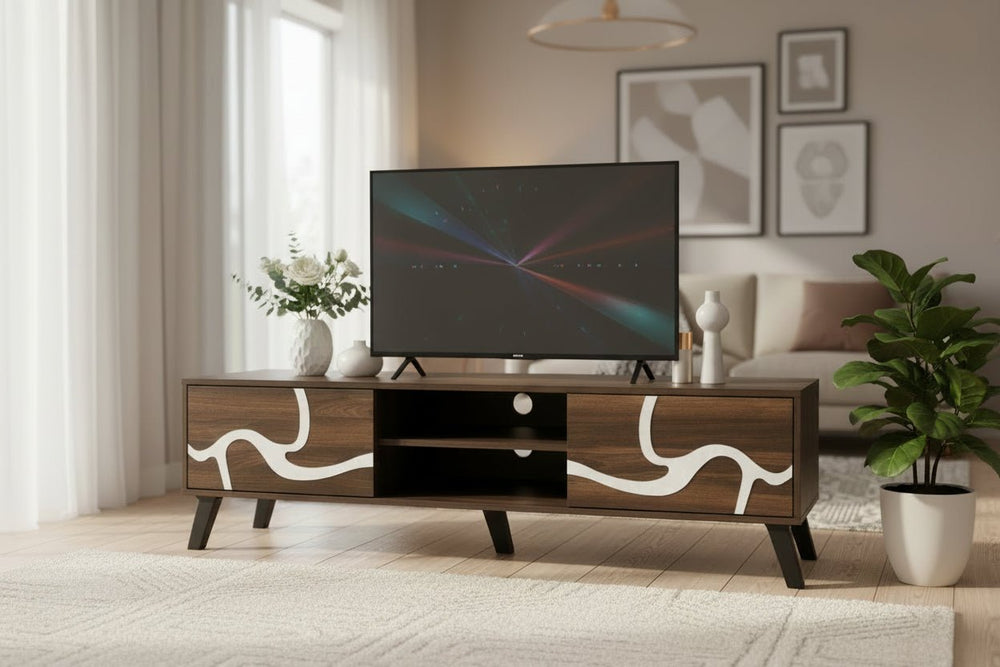 طاولة تلفزيون العصرية الماليزية بتصميم مميز  لون بني داكن من الخشب المضغوط 160×40×45 سم