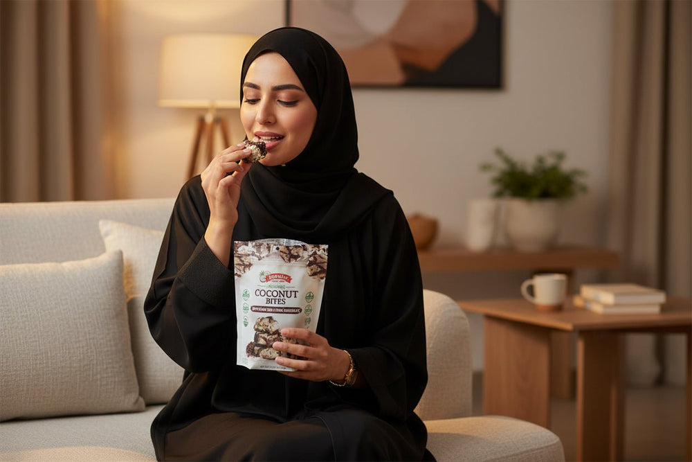 لقيمات جوز الهند العضوية مع حبيبات الكاكاو والشوكولاتة الداكنة 149 جم Jennies