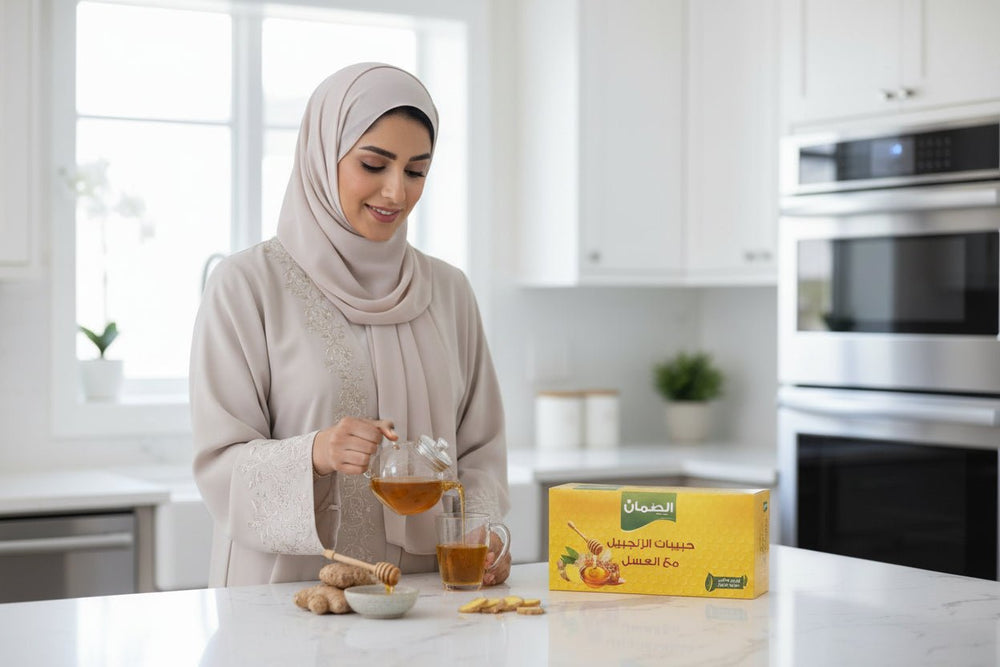 حبيبات الزنجبيل مع العسل من الصمان  أكياس 10 جرام علبة 20 ظرف