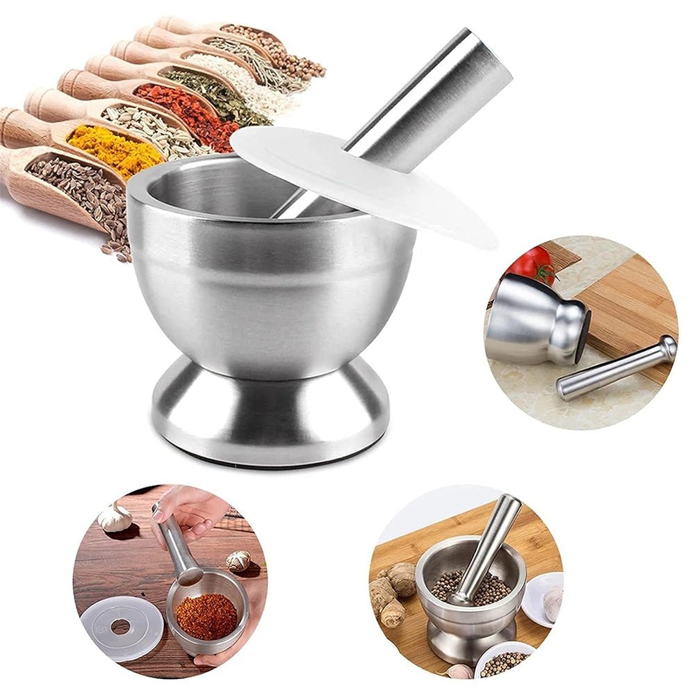304 Stainless Steel Mortar and Pestle with Lid