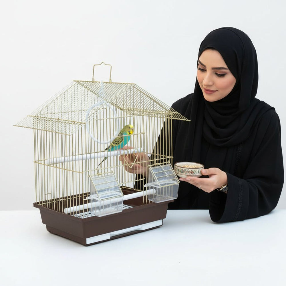 قفص طيور معدني ذهبي صغير 38 سم