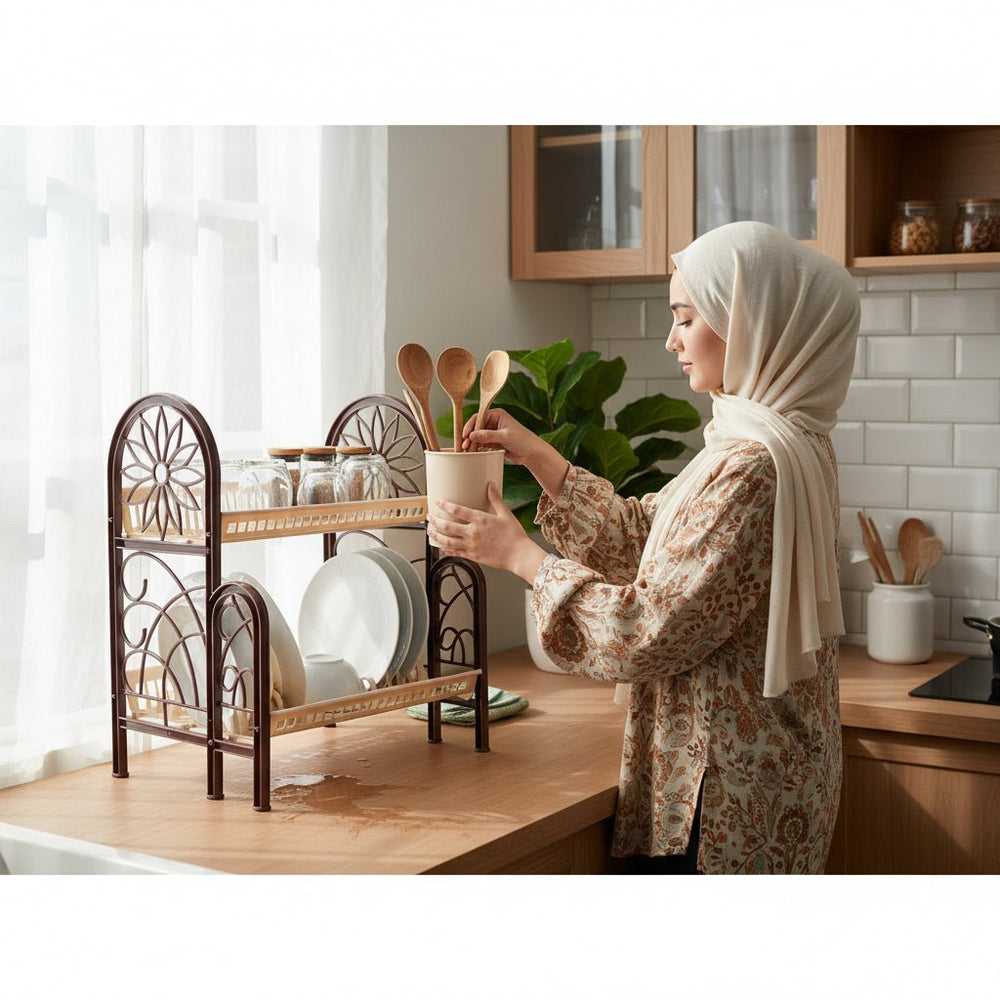رف مطبخ بلاستيك 2 أدوار – متين وموفر للمساحة