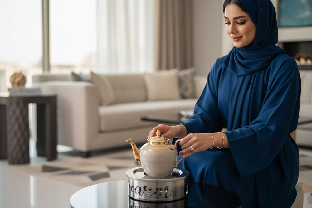 سخان إبريق شاي ستانلس ستيل دائري يعمل بشمعة تي لايت