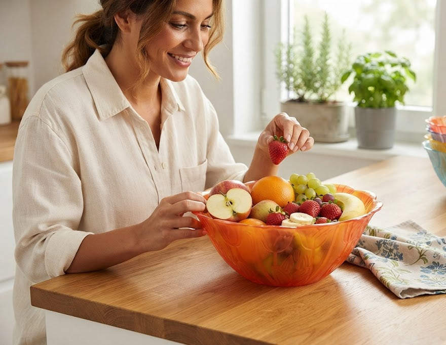 5L Plastic Fruit Bowl Rose Print