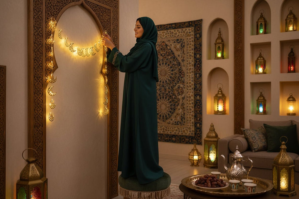 فرع إضاءة ديكوري لشهر رمضان والعيد تصميم هلال ومسجد ونجمة 3 م