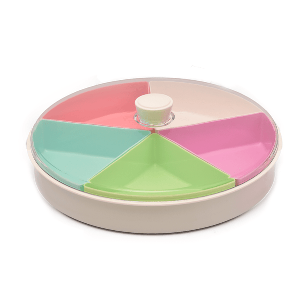 صينية تقديم المكسرات مقسمة 6 اقسام شكل دائري بغطاء26سم - أنية المنزل