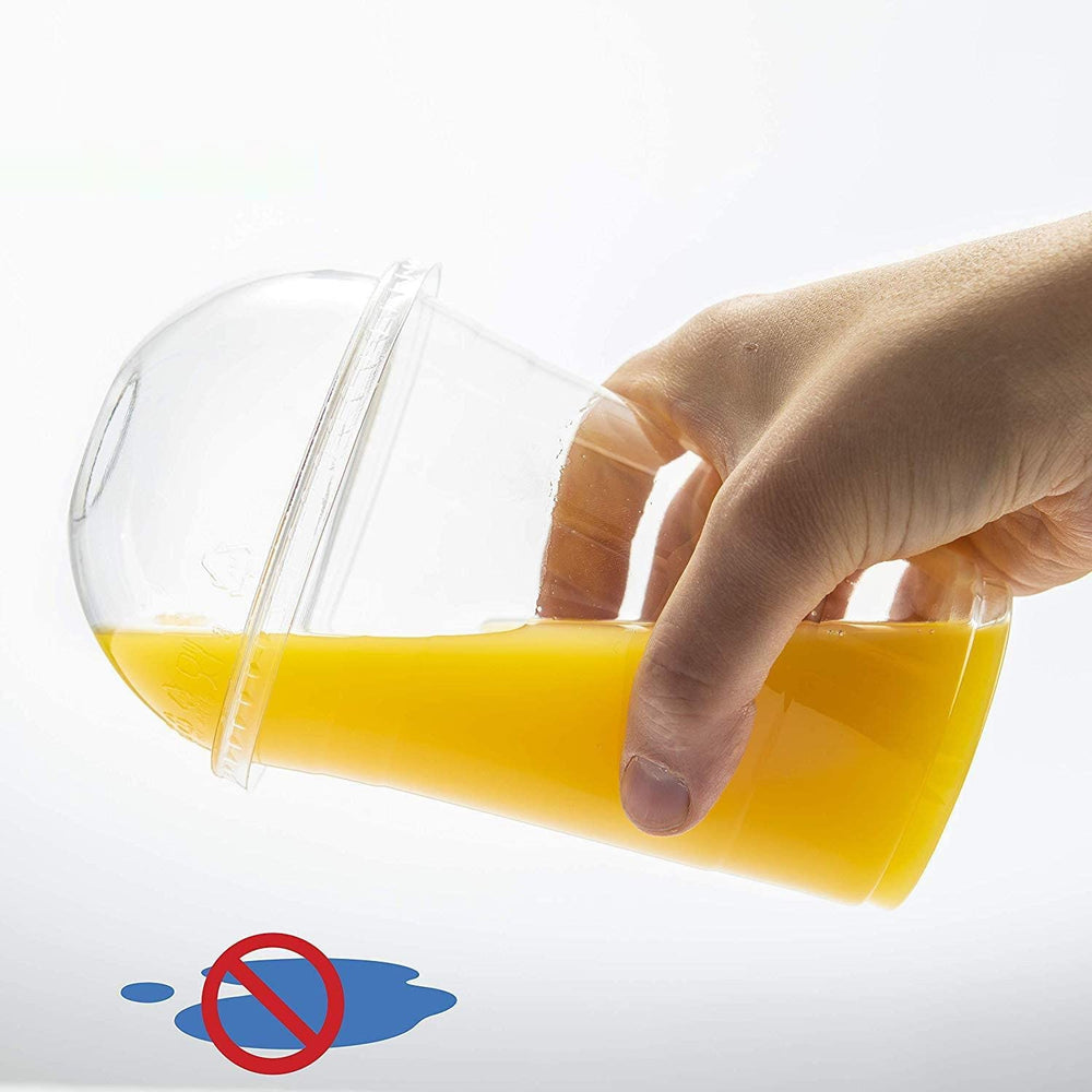 Set of plastic cold drink cups with round lids