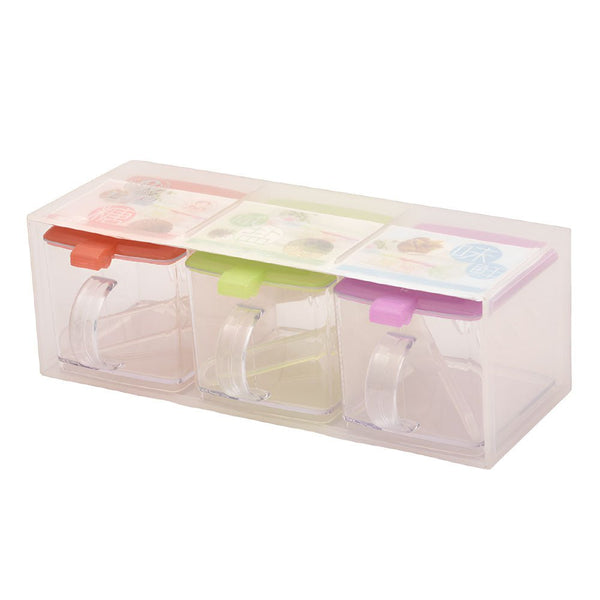 طقم علب بهارات بلاستيك شفاف 3 قطع مع ملاعق