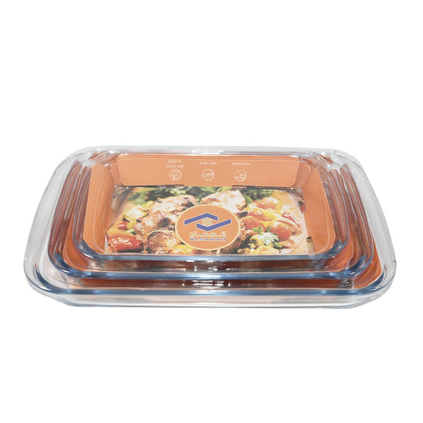 طقم صواني بايركس شفافة مقاومة للحرارة مكونة من 3 قطع