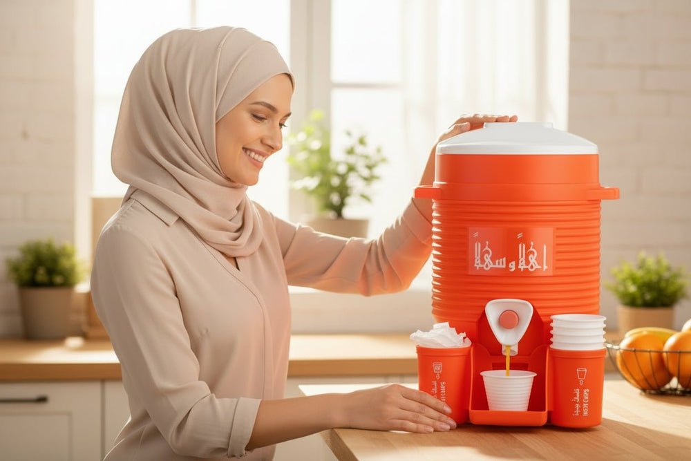 ترمس الحرم بسعة 5 لتر مع 6 أكواب – أحمر