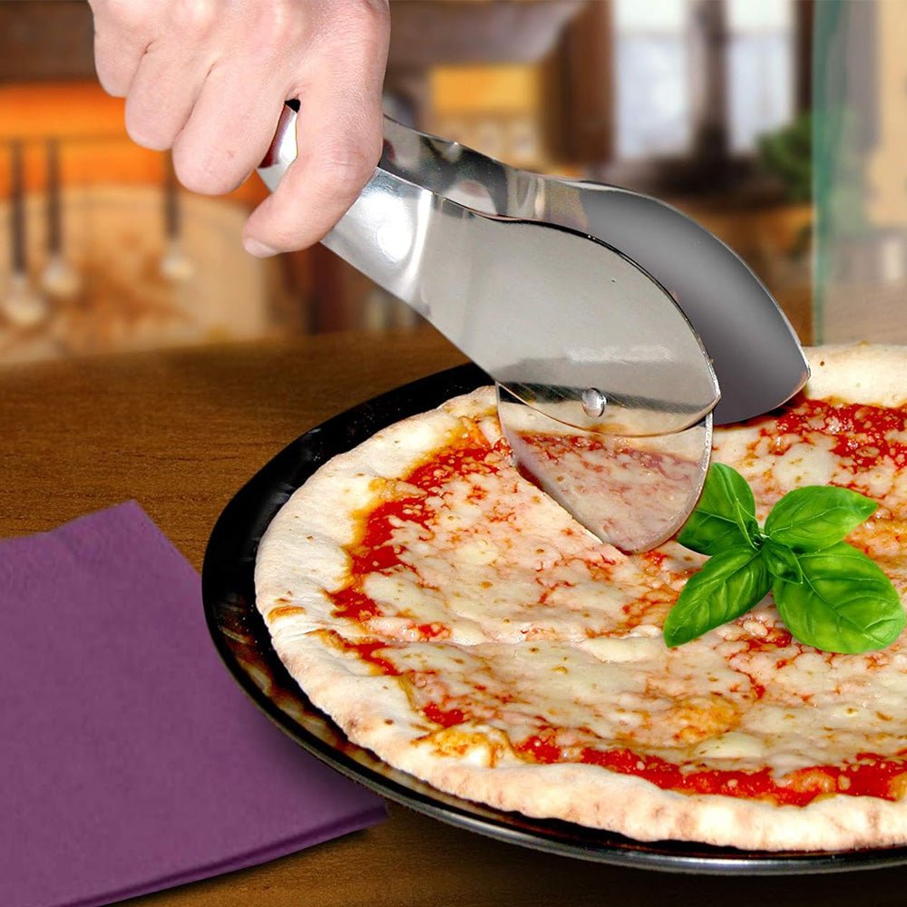 Stainless steel pizza cutter and tongs