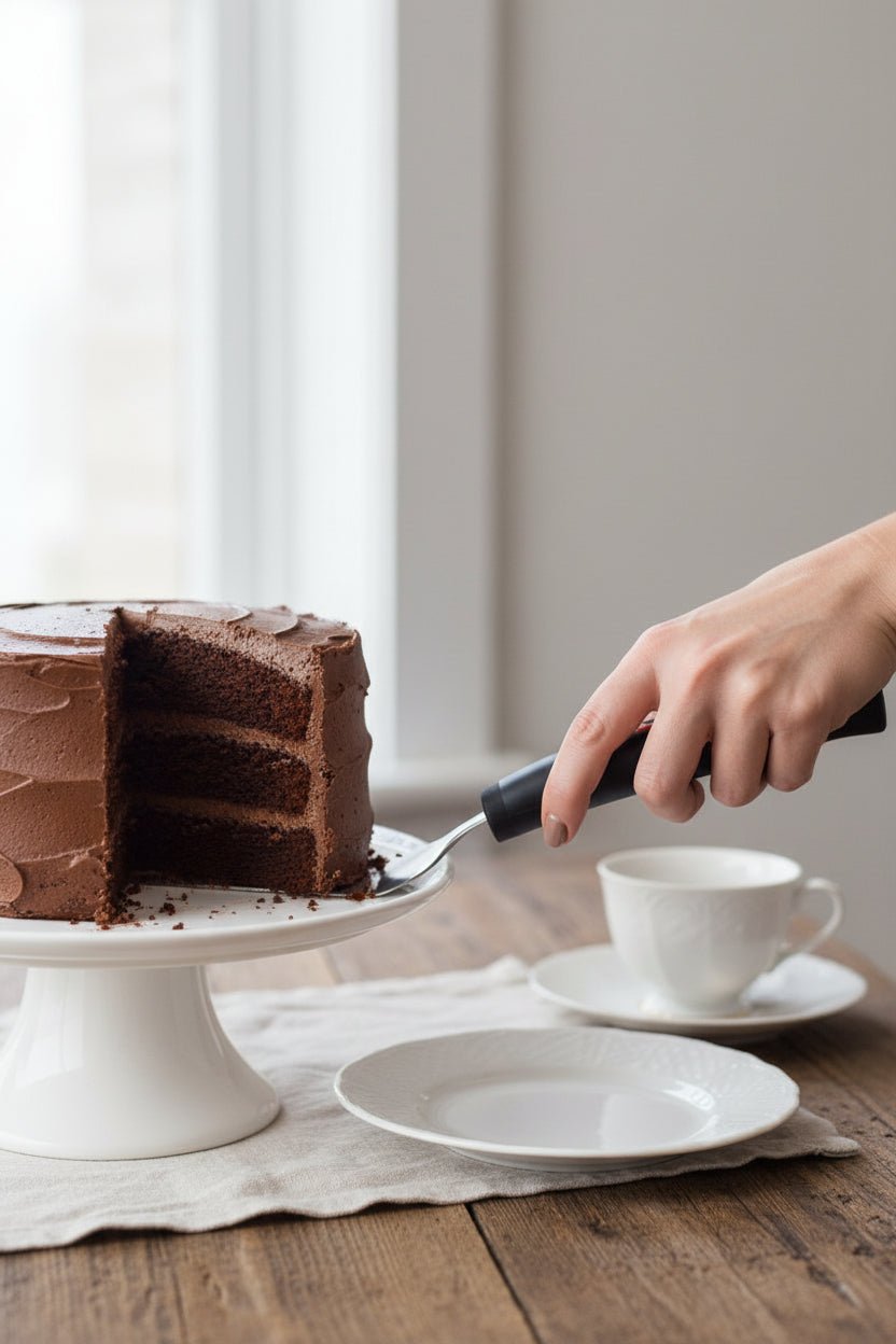 Stainless steel cake cutter with plastic handle