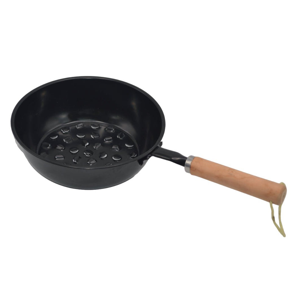 Stainless steel charcoal holder with wooden handle