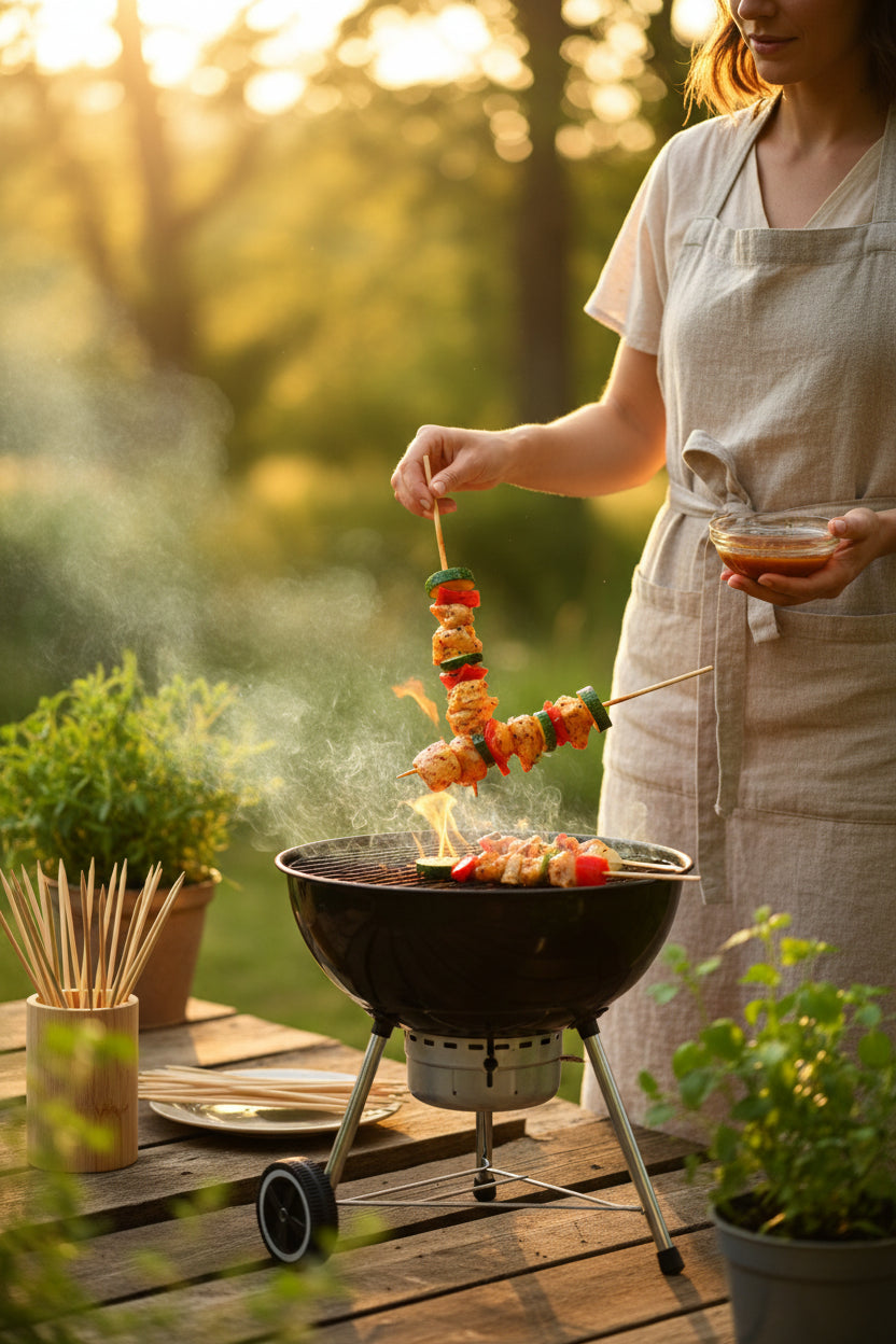 100-piece natural wooden barbecue skewers, 35 cm