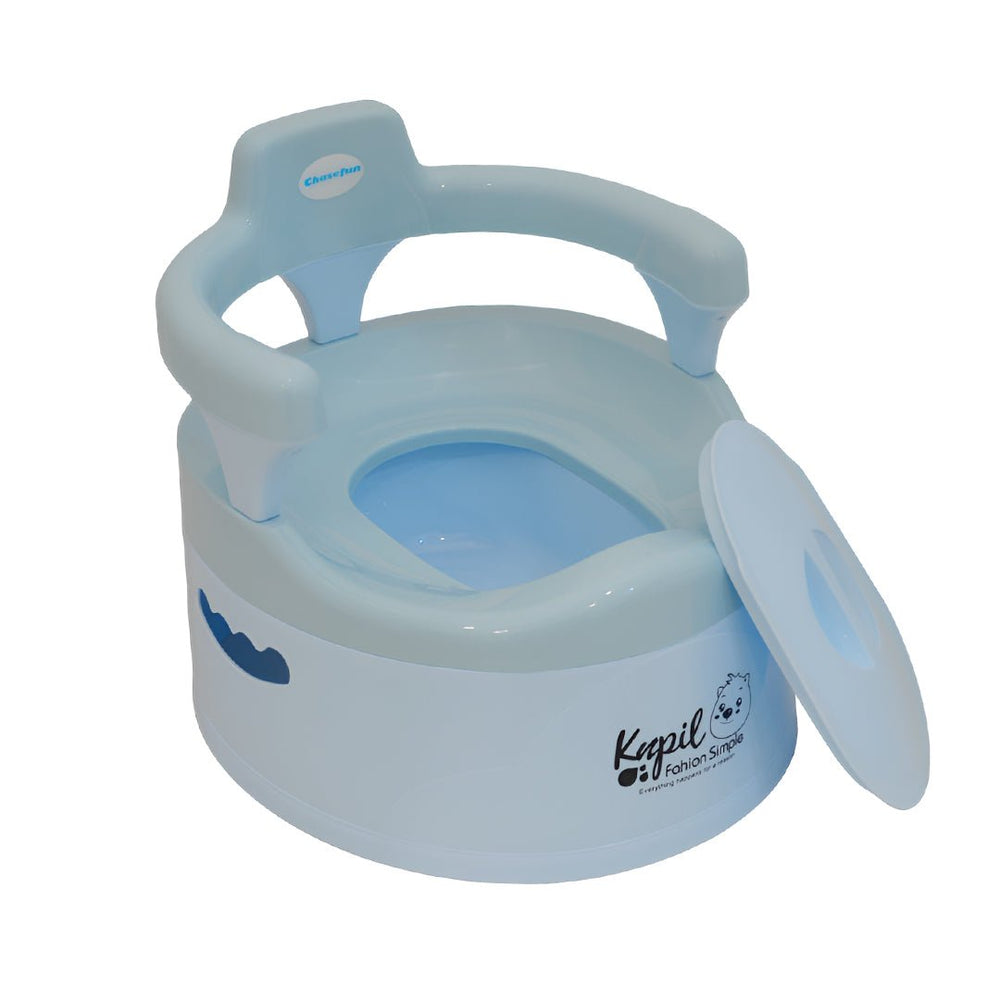 Plastic baby potty with backrest and cover