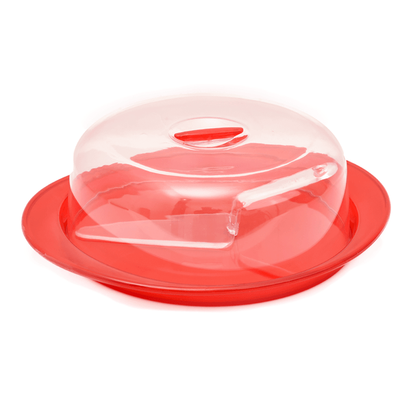 حامل كيك بلاستيك بغطاء وملعقة تقديم 33سم - أنية المنزل