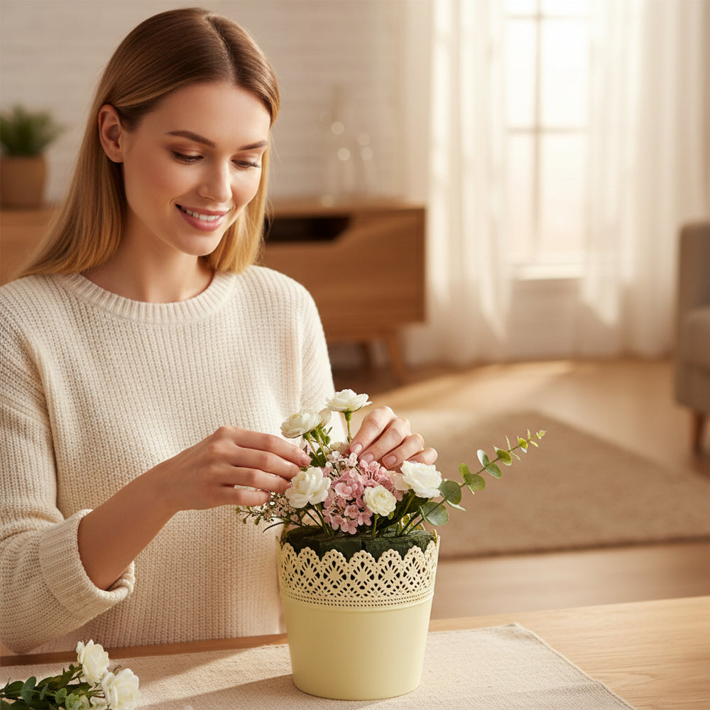 Lace Decorated Plastic Flower Pot