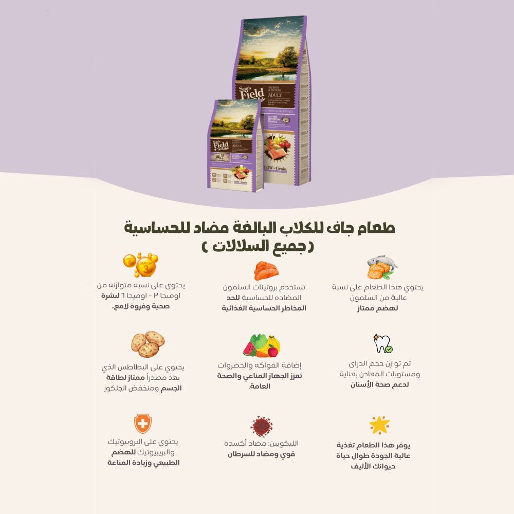 طعام جاف للكلاب البالغة مضاد للحساسية ( جميع السلالات ) متكامل وعالي الجودة 2.5 كيلو