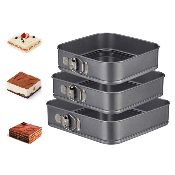 طقم صواني خبز كيك مانعة للإلتصاق بقواعد قابلة للإزالة 3 قطع بأحجام مختلفة