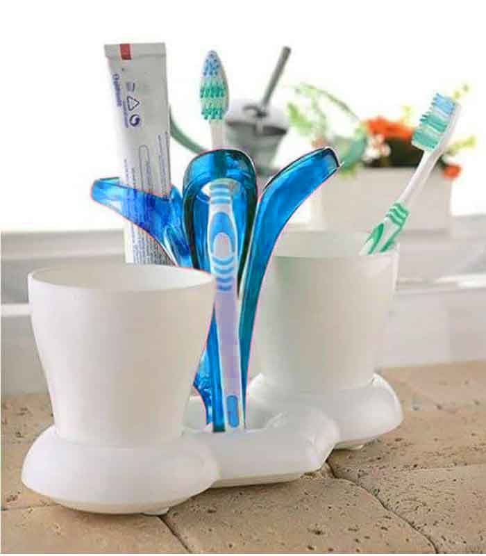 حامل فرشاة الاسنان ومعجون الاسنان مع 2كوب شطف