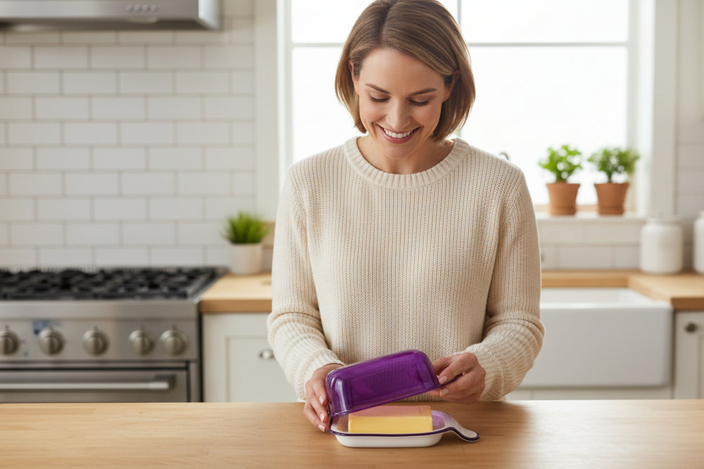 Butter dish with clear plastic lid