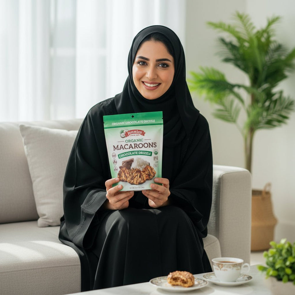 ماكارون جوز الهند العضوي برذاذ الشوكولاتة  149 جم Jennies
