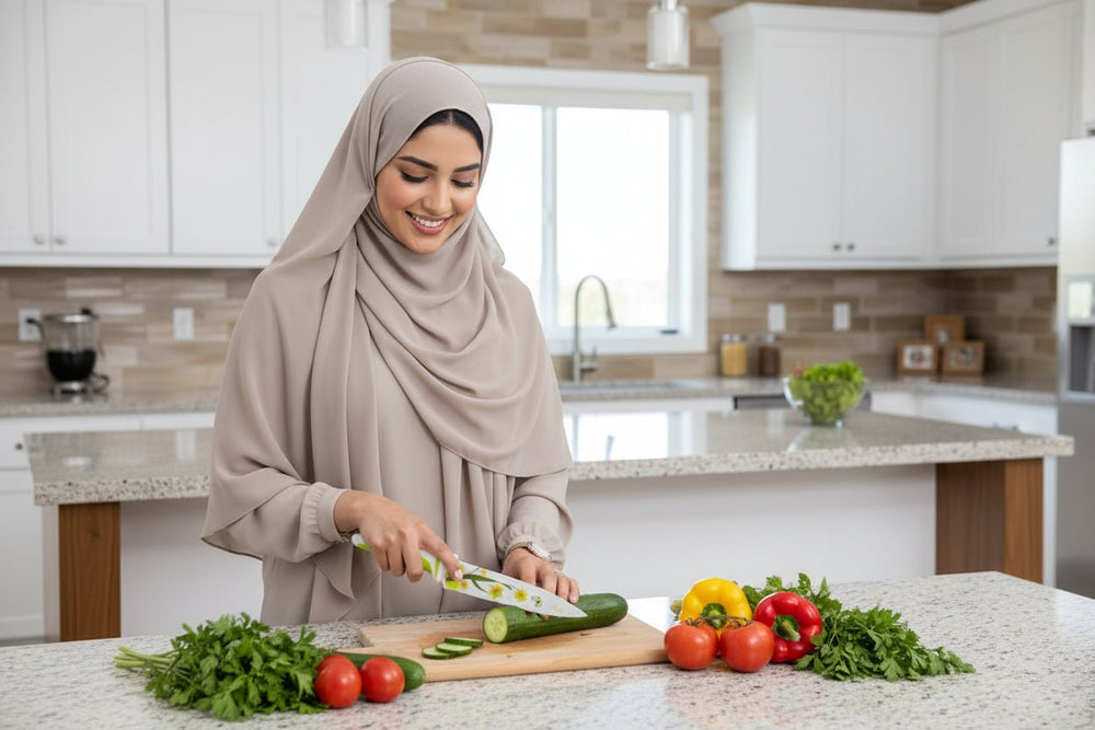 طقم سكاكين ومقشرة مطبخ مزخرف بنقوش الزهور 3 قطع