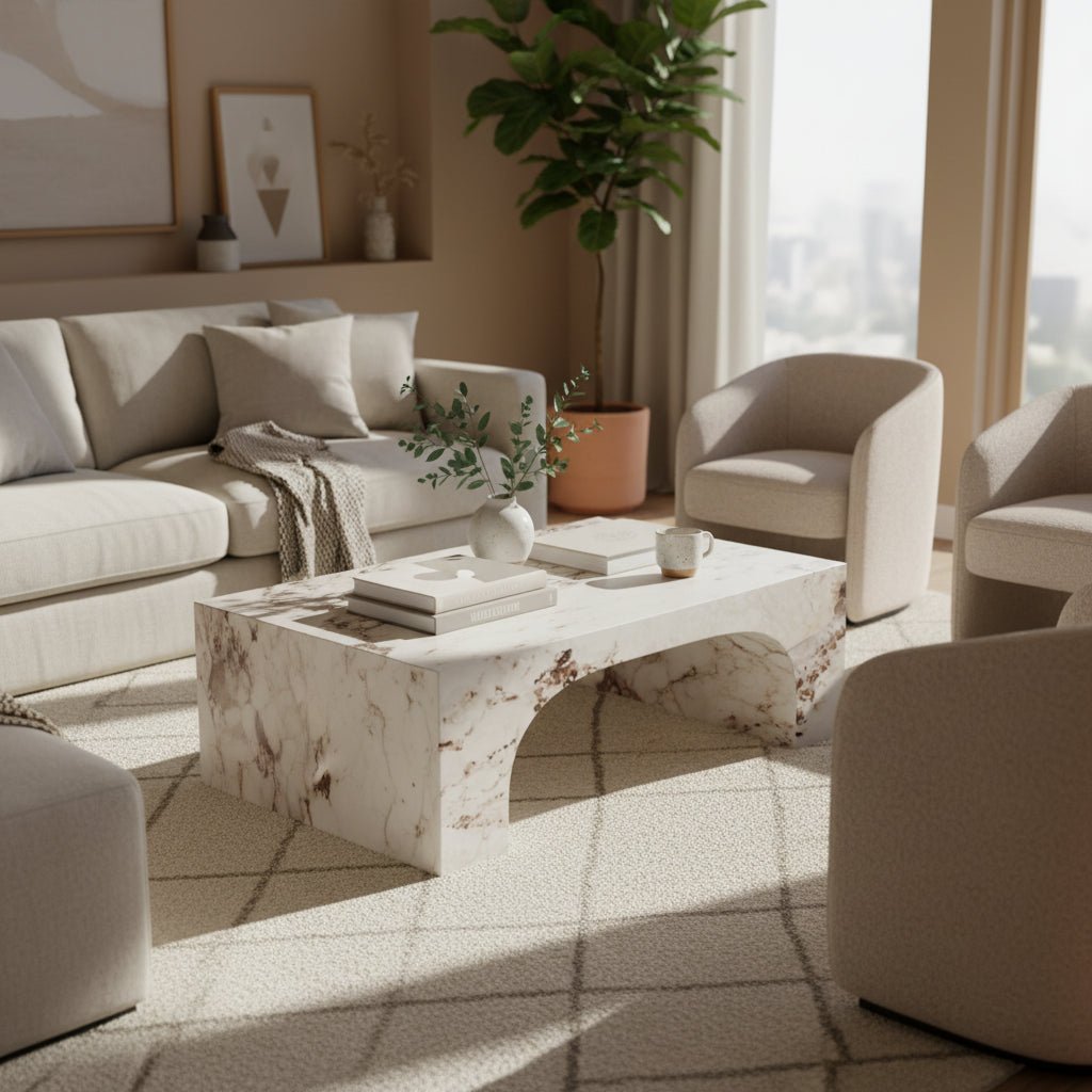 طاولة قهوة ماليزيه أسمنت هندسي مركب بديل الرخام 39.5× 58× 106.8 سم بيج وبني