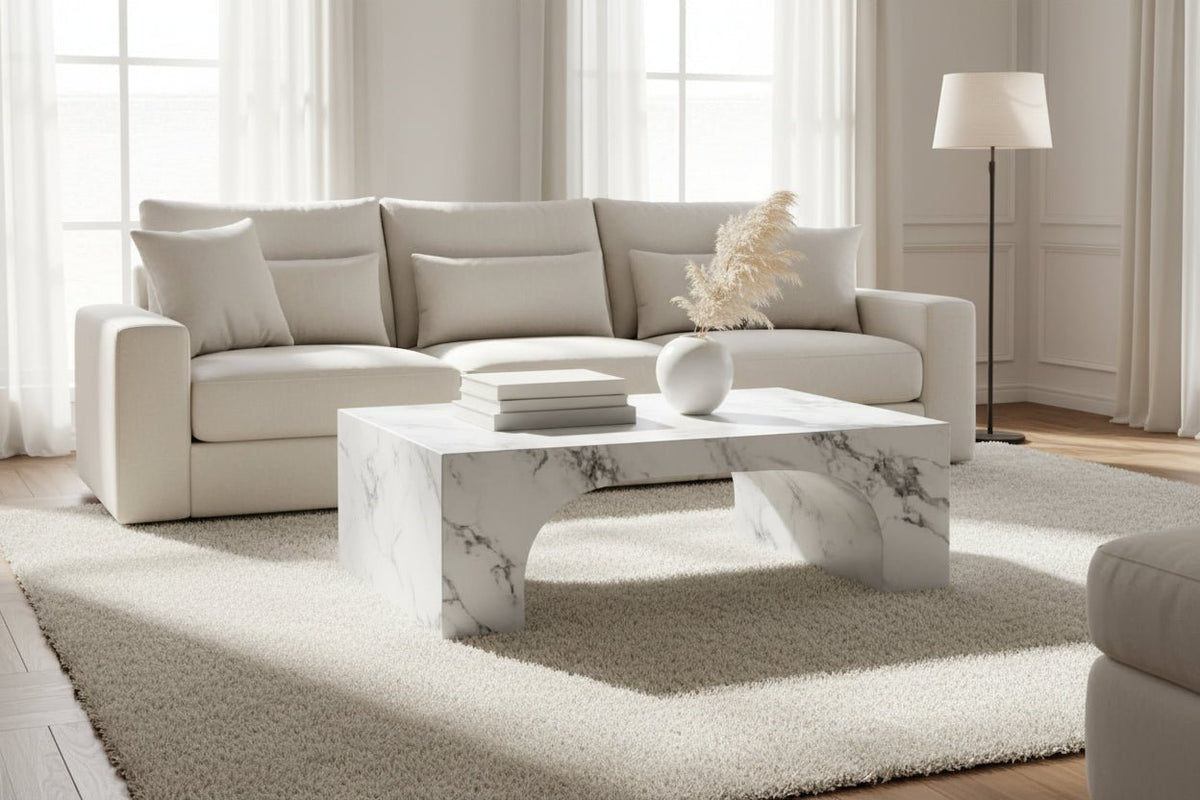 طاولة قهوة ماليزيه أسمنت هندسي مركب بديل الرخام 39.5× 58× 106.8 سم رمادي رخامي