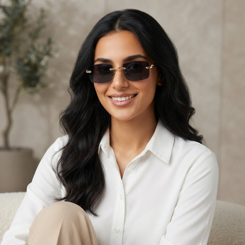 نظارات شمسية بدون إطار نسائية ورجالية بتصميم مستطيل كلاسيكي