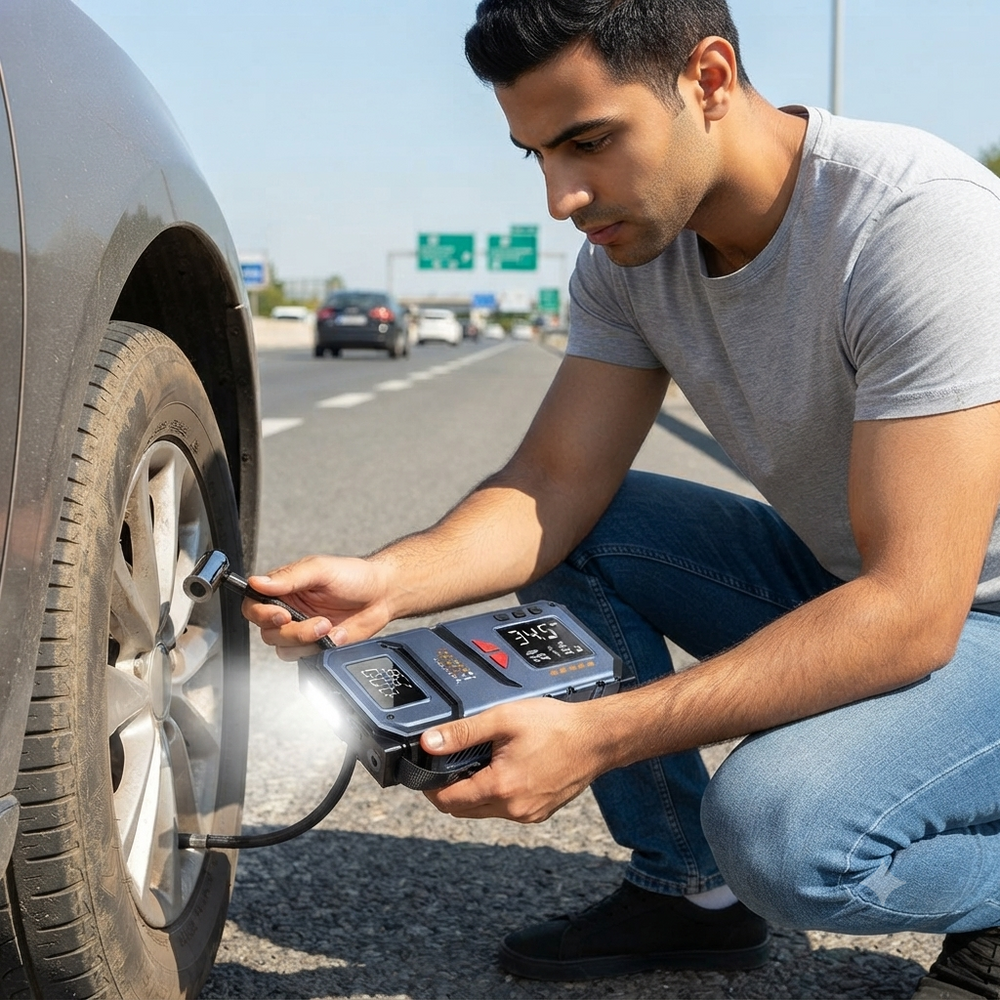 جهاز تشغيل بطارية السيارة مع منفاخ هواء ذكي وضاغط هواء 150 PSI