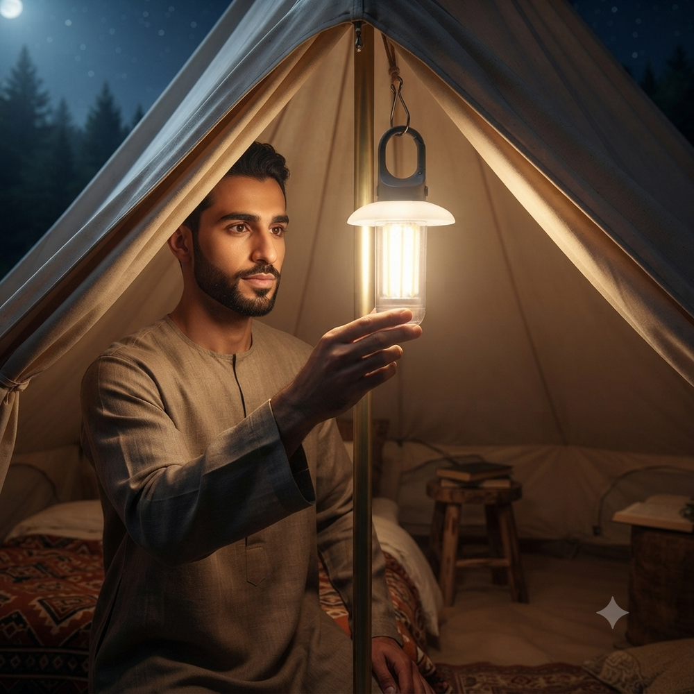 فانوس تخييم LED قابل للشحن 5 أوضاع إضاءة فائق السطوع محمول ومقاوم للماء للتخييم والصيد والرحلات الخارجية