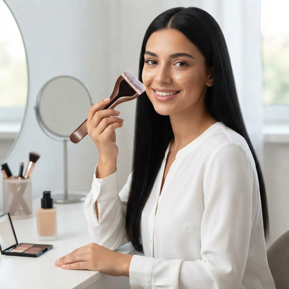 فرشاة كريم أساس احترافية بشعيرات نايلون ومقبض برونزي