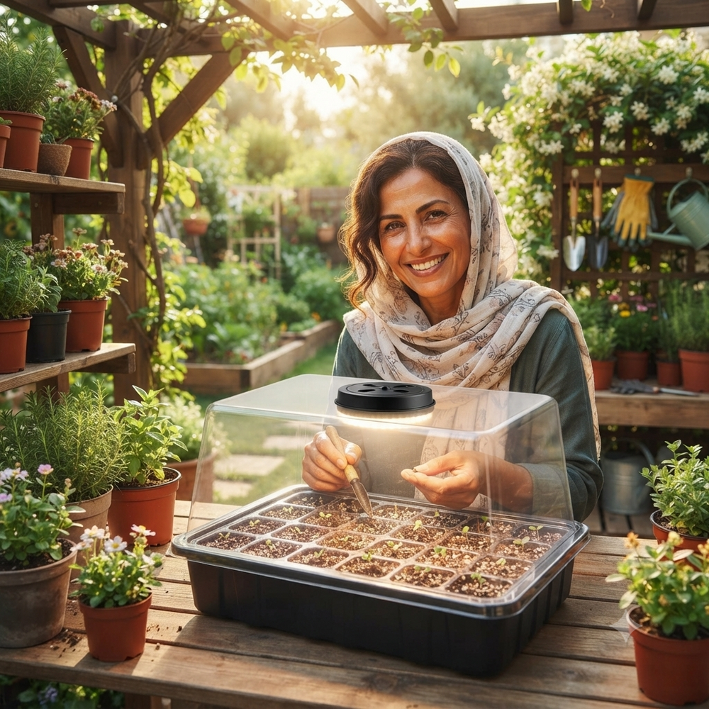 صينية إنبات البذور بإضاءة LED وقبة تحكم بالرطوبة