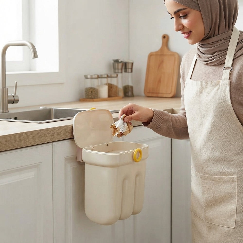 سلة مهملات للمطبخ بغطاء وتعليق جداري