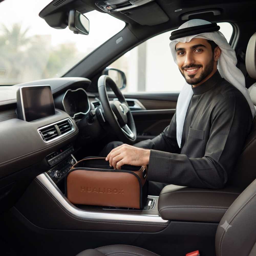 صندوق تخزين السيارة كبير السعة متعدد الاستخدامات مع حامل مناديل
