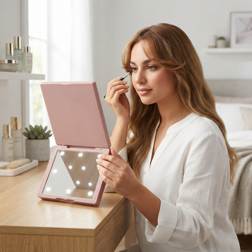 مرآة مكياج قابلة للطي بإضاءة LED