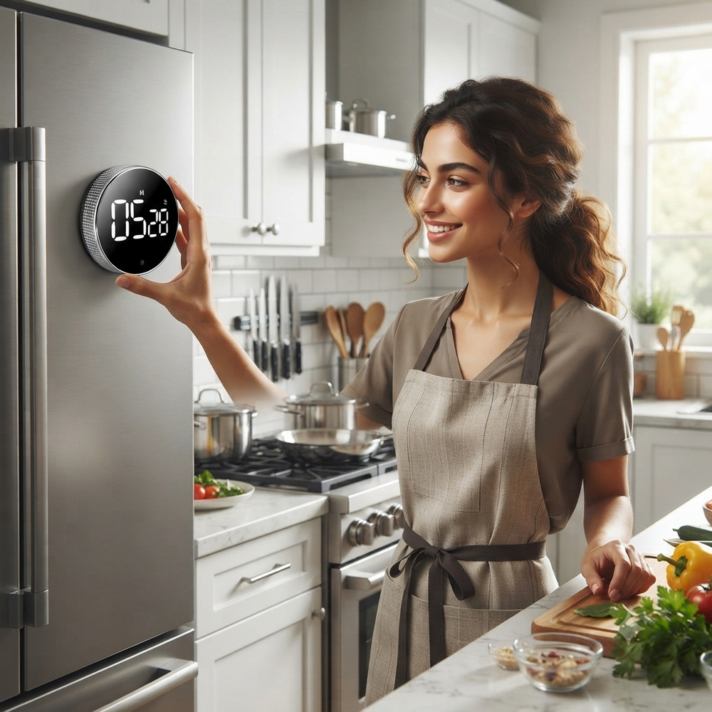 مؤقت رقمي للمطبخ بشاشة LED كبيرة ومغناطيس للتثبيت